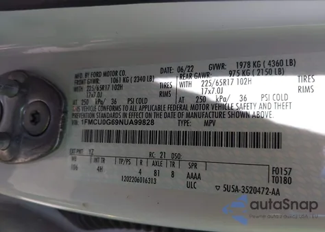 2022 Ford Escape Se z USA, uszkodzony, nr VIN 1FMCU0G69NUA99828